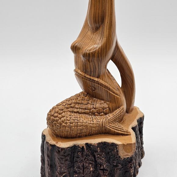 Vintage Mid-Century Art Deco Mermaid & Pinup Sculptures–Faux Wood Ceramic Vases - Picture 4 of 10